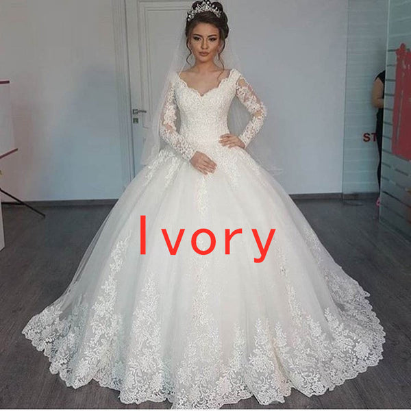 Vestido de Novia Elegante Manga Larga con Encaje