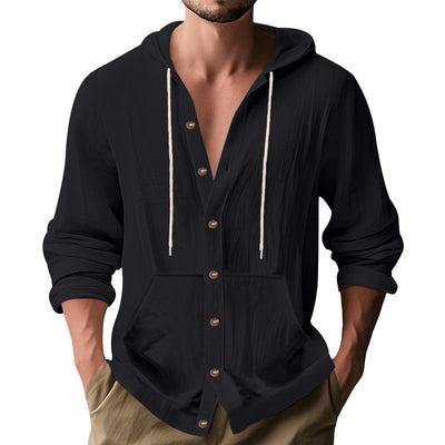 Camisa de Lino Holgada para Hombre - Minimalista de Manga Larga - Image 4