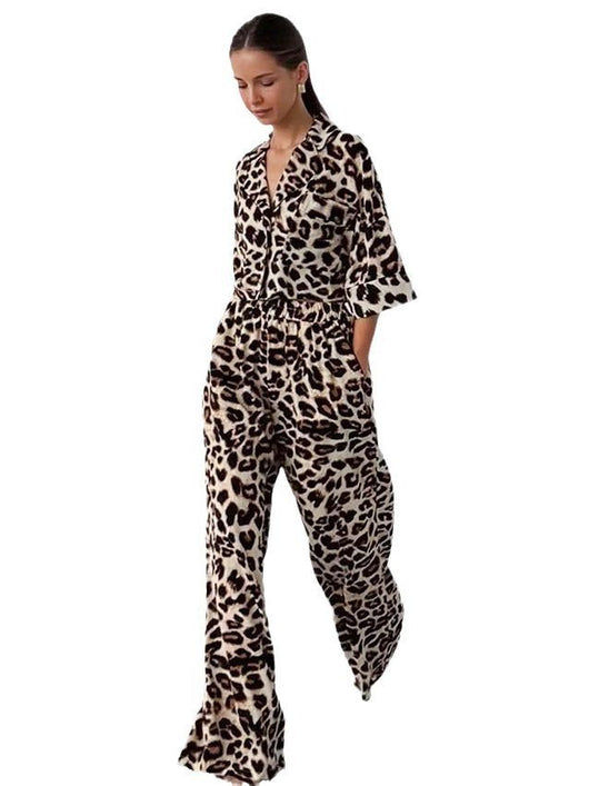 Conjunto Dos Piezas: Blusa Suelta Estampado Leopardo + Pantalón Ancho - Image 14
