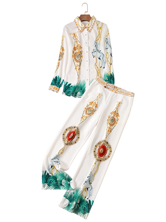 Conjunto de Moda Casual: Blusa Estampada Manga Larga y Pantalón Ancho Cintura Alta - Image 8