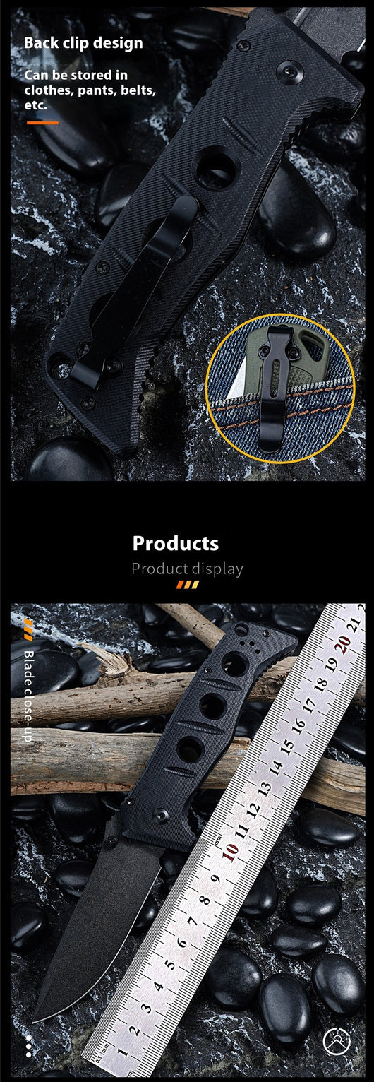 Cuchillo Plegable Táctico D2 con Mango G10 y Soporte de Espalda - Image 9