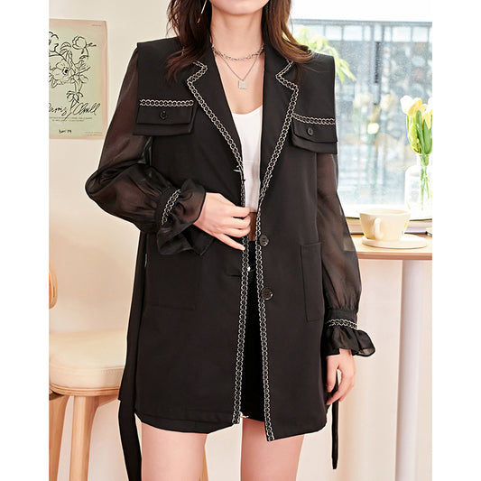 Blusa Elegante con Encaje en Mangas y Cintura