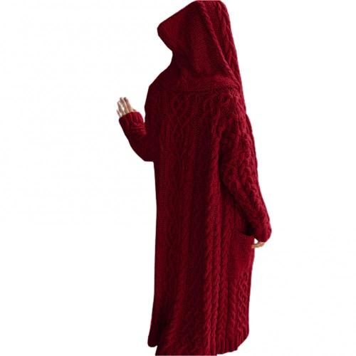 Cardigan Largo con Capucha y Trenzas Texturizadas para Mujer
