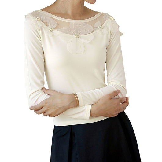 Blusa Elegante Slim Fit con Paneles de Malla Floral 3D - Image 5