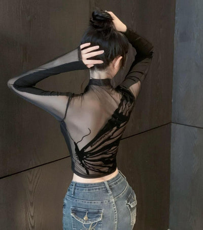 Blusa Chic Primavera-Otoño con Malla y Manga Larga - Image 8