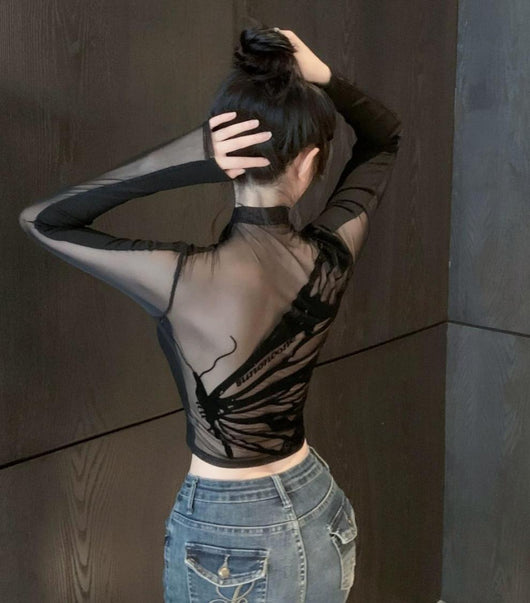 Blusa Chic Primavera-Otoño con Malla y Manga Larga - Image 8