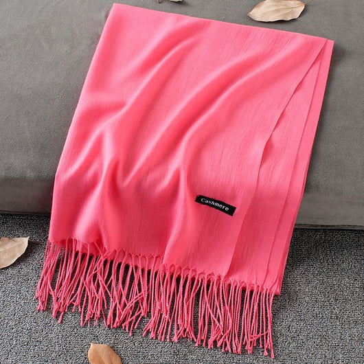 Pashmina Elegante de Color Liso con Borlas - Image 5