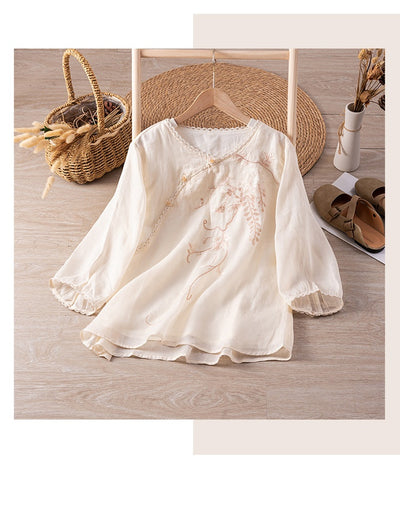Camisa de Ramio Doble Capa Manga 3/4 - Fresca y Cómoda para Verano - Image 9