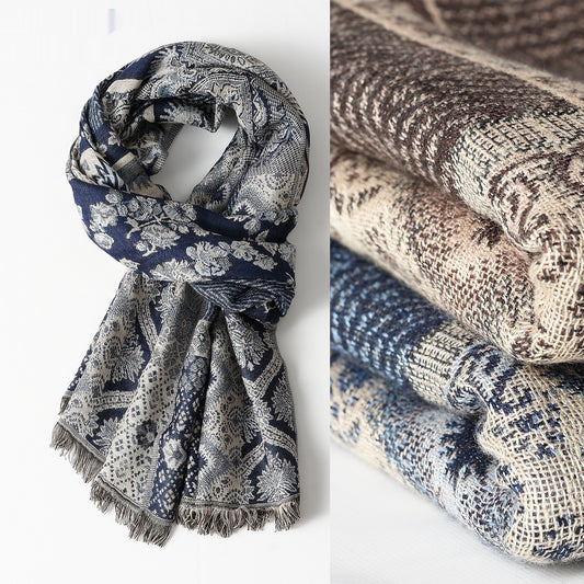 Bufanda Étnica de Algodón Jacquard para Hombre con Borlas - Cálida y Suave