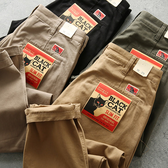 Pantalones Casuales Rectos de Algodón Twill Retro para Hombre
