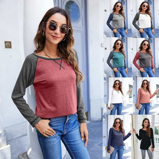 Playera Manga Larga con Contraste de Colores para Mujer