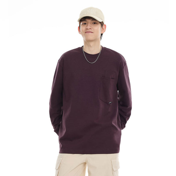Camiseta Suelta de Cuello Redondo Manga Larga Básica para Hombre