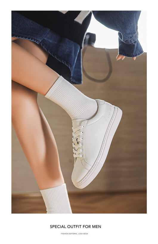 Tenis Blancos de Cuero Respirable con Suela Plana - Estilo Versátil - Image 16