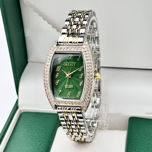 Reloj de Dama con Esfera de Barril Enchapado en Diamantes y Pulsera de Metal - Image 17