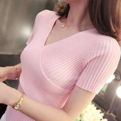 Blusa Tejida Escote V Manga Corta - Image 5