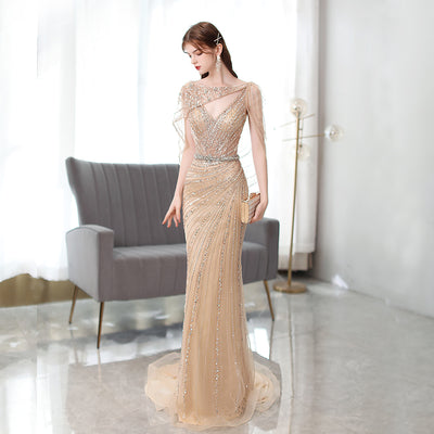 Vestido de Noche Dorado con Cola de Sirena para Mujer - Image 11