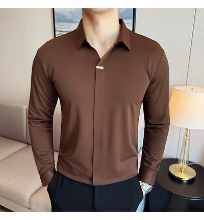 Camisa Manga Larga Cuello V sin Planchado - Image 19