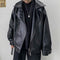 Chaqueta Biker Piloto de Cuero con Forro Polar - Corte Holgado Otoño Invierno
