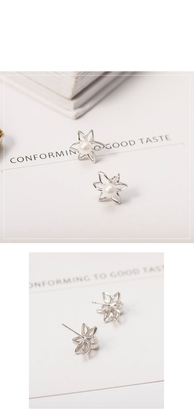 Aretes de Flor con Perlas Hipoalergénicos Blanco Fungus - Image 10