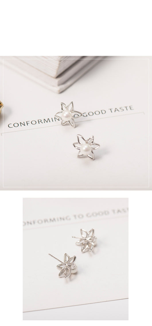 Aretes de Flor con Perlas Hipoalergénicos Blanco Fungus - Image 10