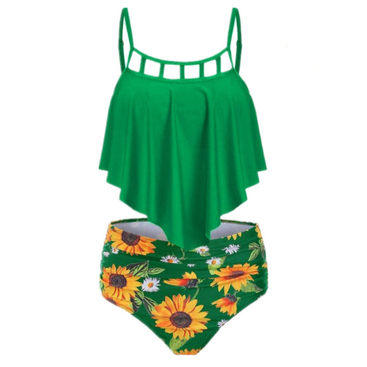 Bikini Talle Alto con Volantes y Estampado Girasoles Europeo - Image 5