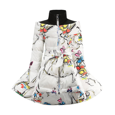 Abrigo Infantil de Plumón Europeo con Diseño Estampado y Lazo en la Cintura - Image 6
