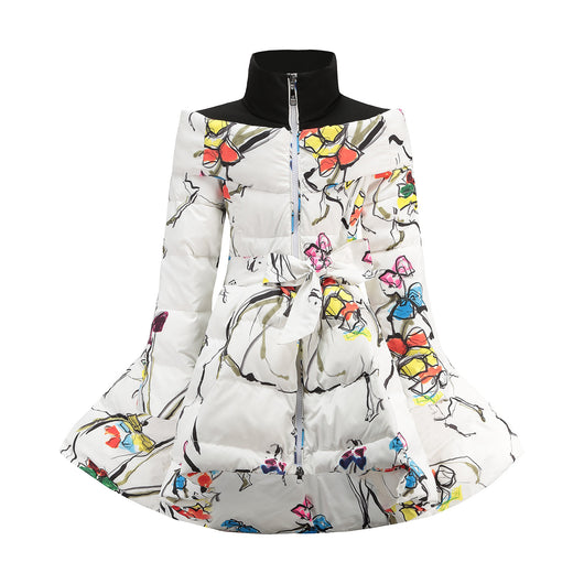 Abrigo Infantil de Plumón Europeo con Diseño Estampado y Lazo en la Cintura - Image 6