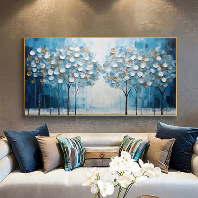 Cuadro Árbol de la Vida Abstracto Azul - Pintura al Óleo Moderna Boho Decoración del Hogar - Image 2