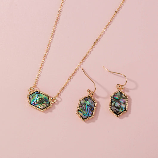 Juego de Collar y Aretes de Concha Abulón Natural en Forma de Diamante - Image 9