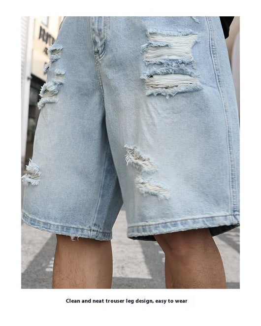Shorts de Mezclilla Rotos Holgados Estilo Casual Desgastado - Image 7