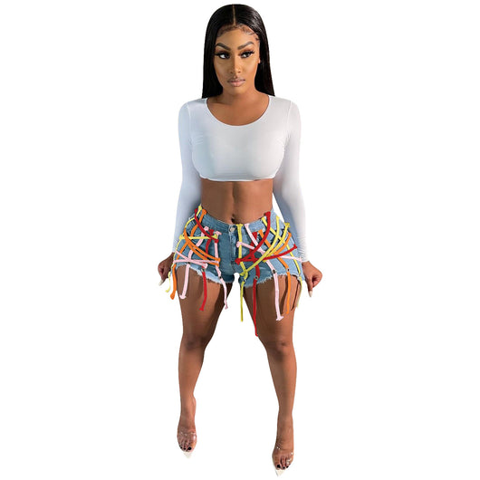 Shorts de Mezclilla Elásticos con Ojetes y Lavado Stretch para Mujer - Image 10