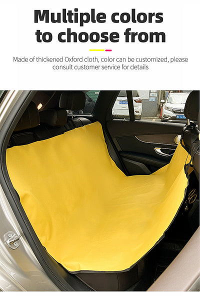 Pink car pet mat with white paw print and bone patterns, featuring black straps for securing to a rear seat. - Image 27
