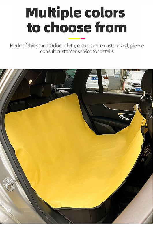Pink car pet mat with white paw print and bone patterns, featuring black straps for securing to a rear seat. - Image 27