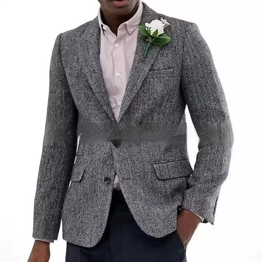 Blazer de Lana Espiga Marrón y Gris para Hombre - Image 3