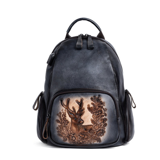 Mochila Personalizada de Cuero Pulido Vintage con Diseño de Ciervo - Image 5