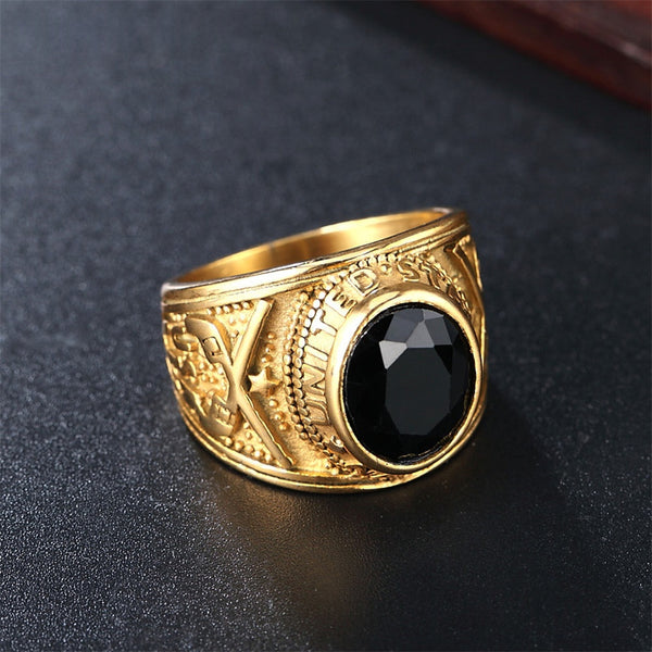 Anillo Militar de Acero Titanio con Gema Punk Personalizado para Hombre