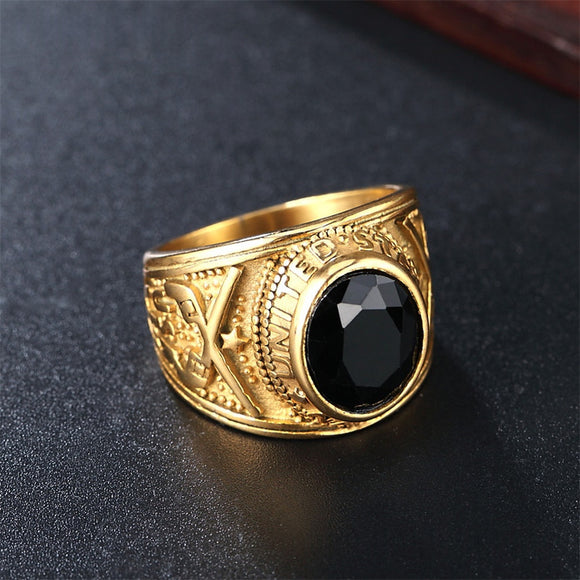 Anillo Militar de Acero Titanio con Gema Punk Personalizado para Hombre