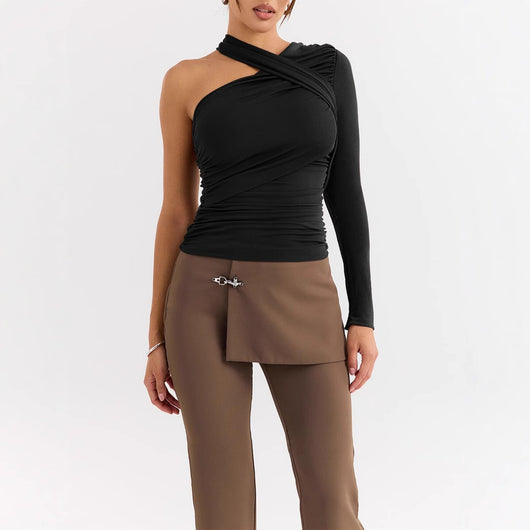 Blusa Base Asimétrica de Manga Larga para Mujer - Image 7
