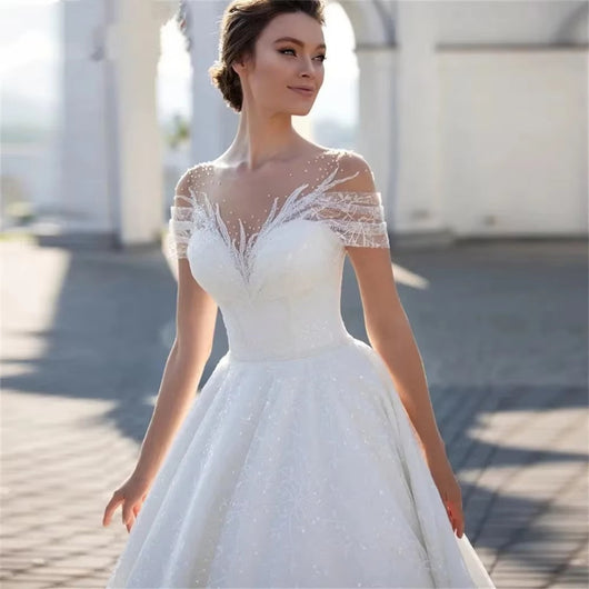 Vestido de Novia Hombros Descubiertos con Velo Nupcial de Encaje - Image 3