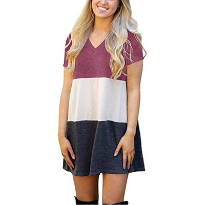 Vestido Camiseta Suelta con Cuello V y Combinación de Colores para Mujer - Image 6