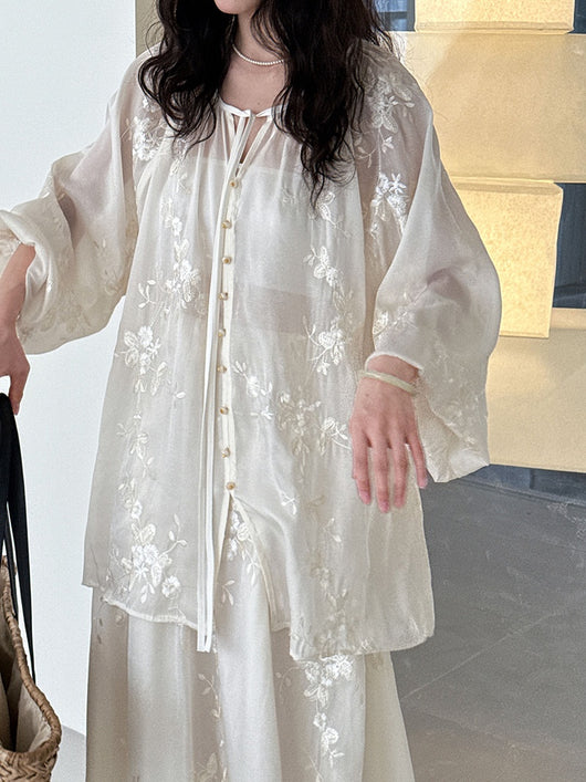 Vestido Camisero Bordado Estilo Chino Midi - Image 13