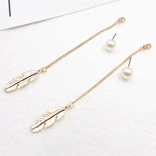 Aretes Largos de Perla con Hoja y Borla - Diseño Personalidad - Image 18