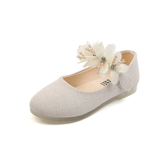 Zapatillas de Danza Infantil con Cristales y Flores - Diseño Elegante de Una Capa