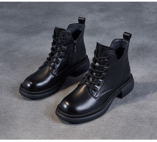 Botas Martin Cortas de Cuero con Cordones y Escote en V - Image 10