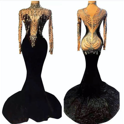 Vestido de Noche Ajustado con Diamantes y Borlas Brillantes - Image 3
