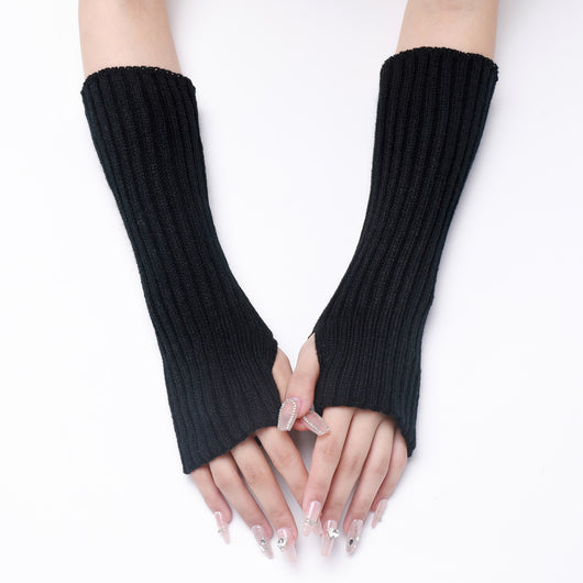 Guantes Largos Rayados de Lana para Otoño e Invierno - Mangas Calentadoras sin Dedos - Image 36