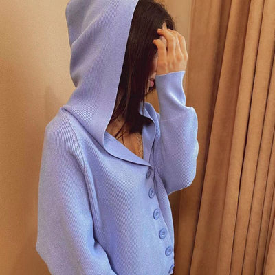 Cardigan Deportivo Mujer Holgado Tejido Casual con Capucha - Image 2