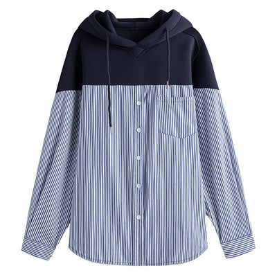Camisa Hoodie Suelta con Costuras y Rayas Versátil - Image 5