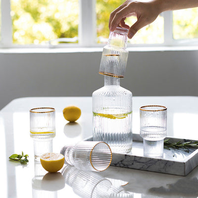 Botella de Agua Cristal Transparente con Patrón Vertical Estilo Nórdico Japonés