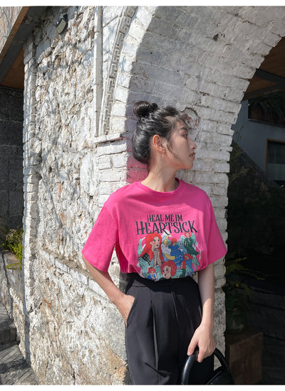 Playera Estampada Suelta y Ajustada para Mujer - Cuello Redondo Manga Corta - Image 57